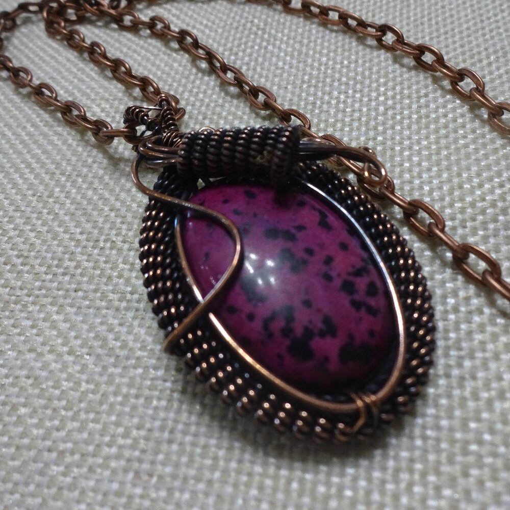 Rustic DENDRITE OPAL Handmade COPPER WIRE-WRAPPED PENDANT/Chain #992B